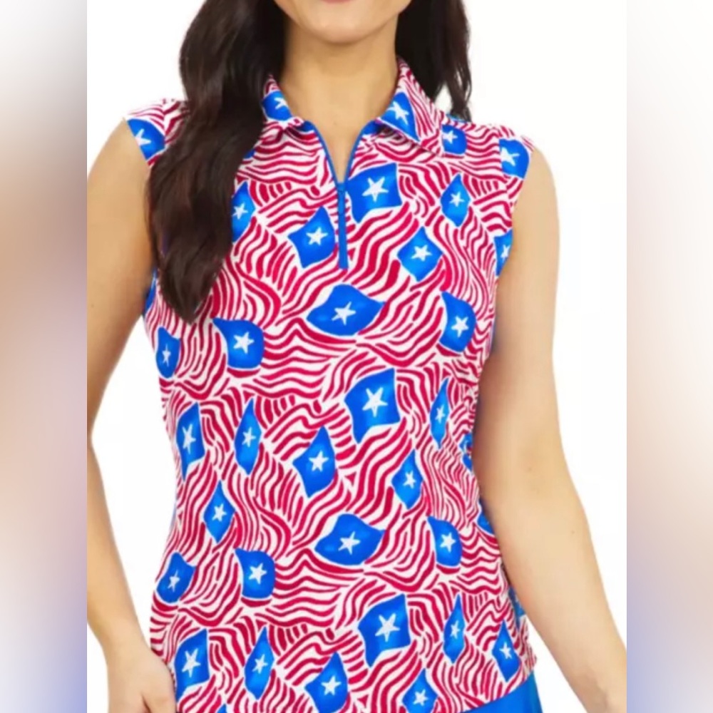 IBKUL Rylee Sleeveless 1/4-Zip Polo Red White Blue XS NWT